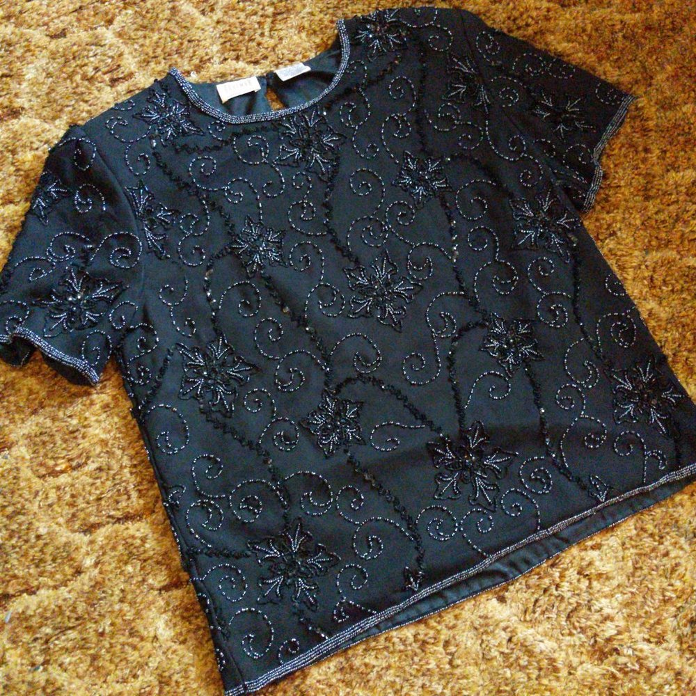Vintage Braemar Jeremy Scott Black Beaded + Sequined Blouse